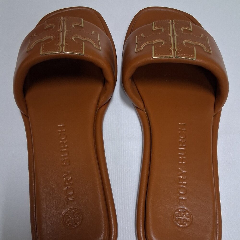 Tory Burch Women’s Double T Sport Slides – Bourbon Miele / Gold | Size 8.5M (US) - Picture 5 of 7